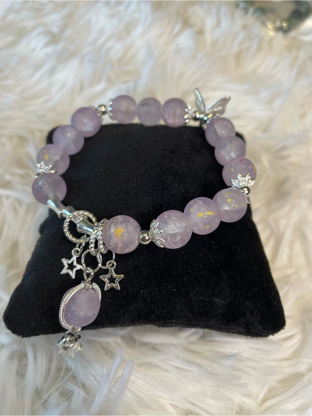 Pink Beaded Dangling Charm Bracelet
